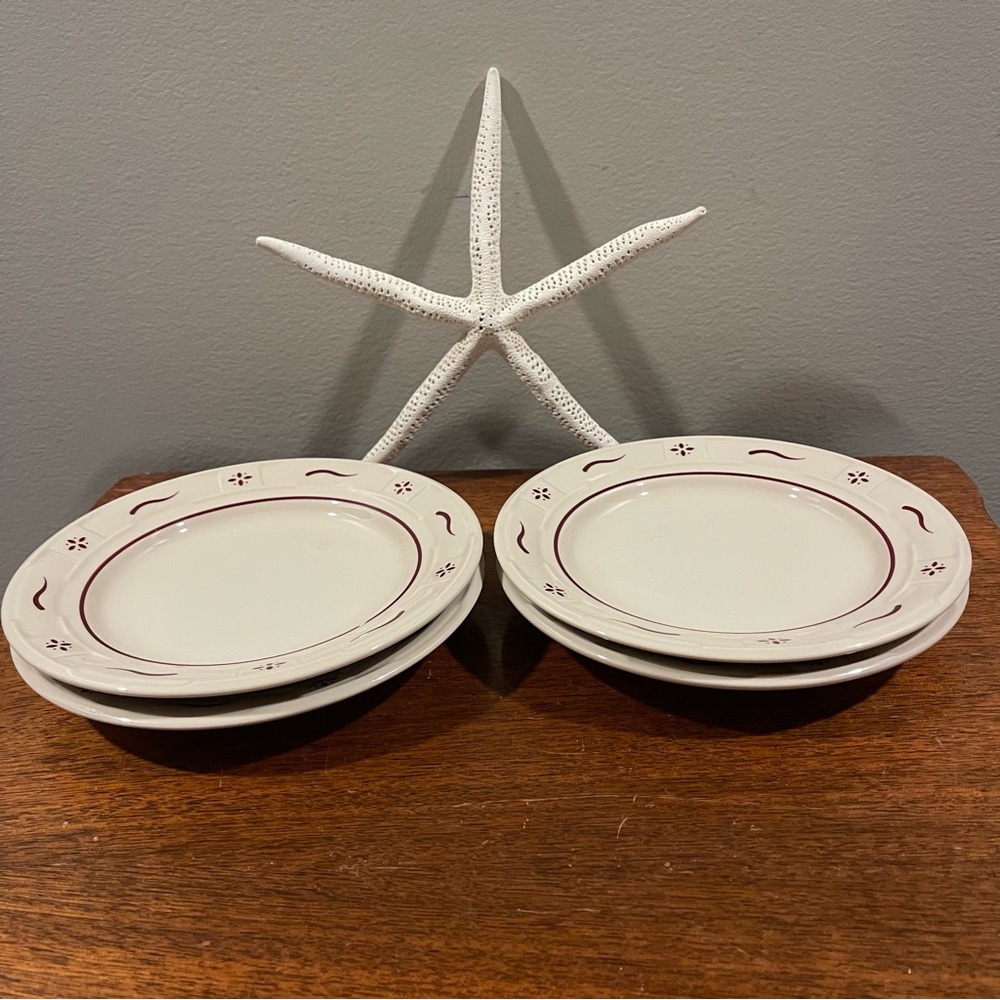 Longaberger Pottery Bread/Dessert Plates 4 Burgundy